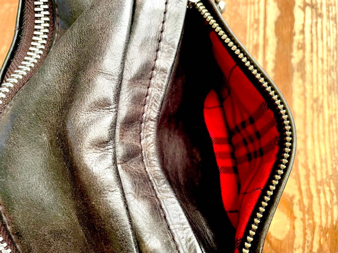 初期　Schott ブラックレザー ボディバッグ　カスタム