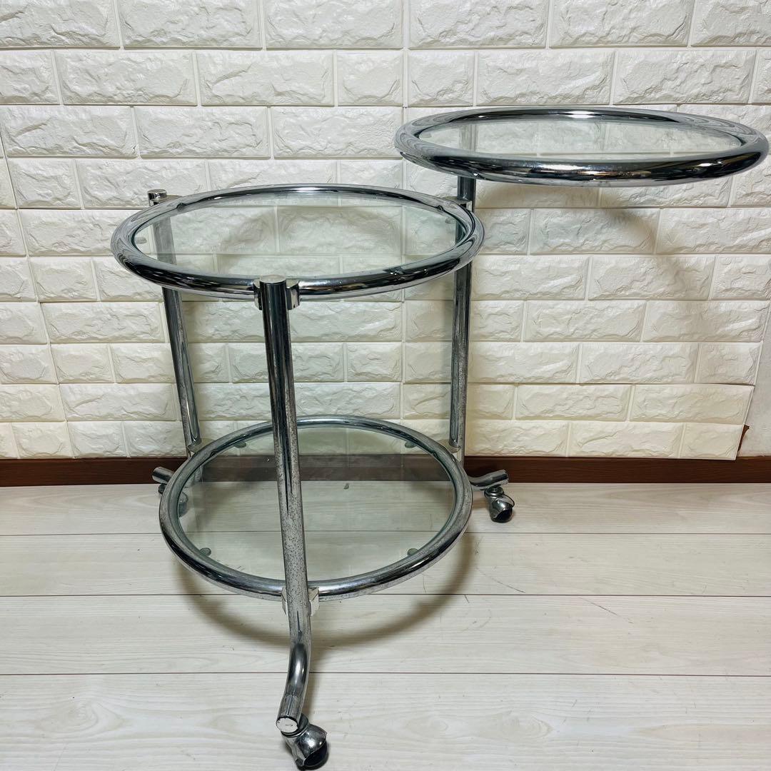 ガラステーブル3段　ミッドセンチュリー　ラウンドテーブル　コーヒーテーブル