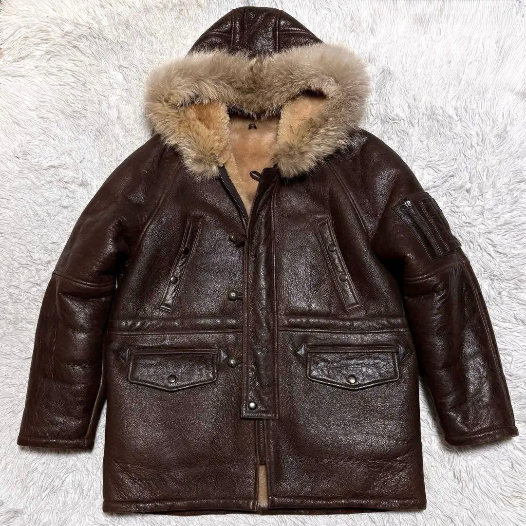 【美品】アラスカンコート　ムートンジャケット　ファー付き　本革羊革　Lサイズ