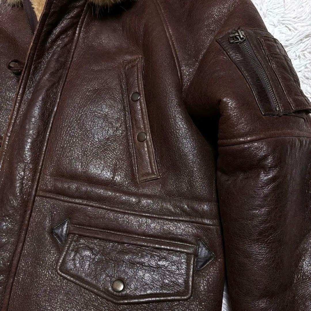 【美品】アラスカンコート　ムートンジャケット　ファー付き　本革羊革　Lサイズ