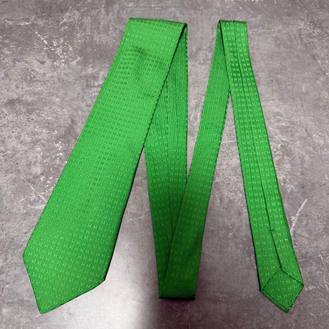 HERMES エルメス ネクタイ グリーン ファソネ H柄 定番 王道 箱付き