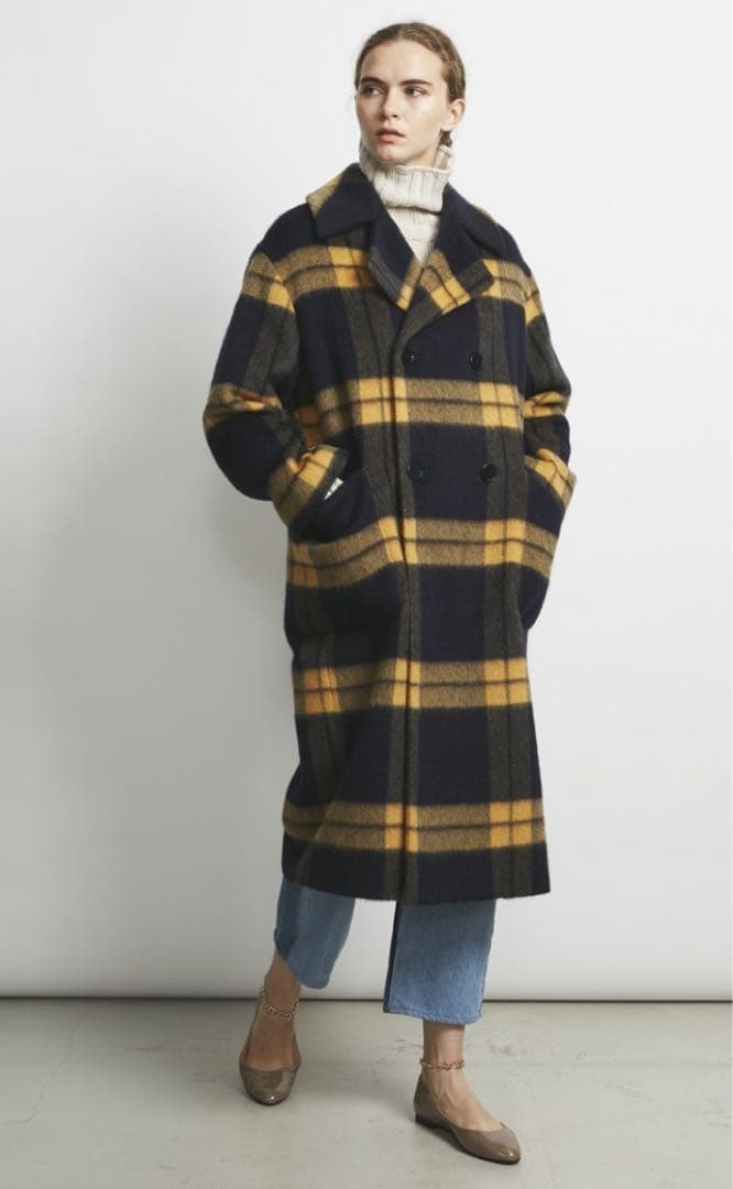 HELIOPOLE シャギーチェックコート　サイズ36