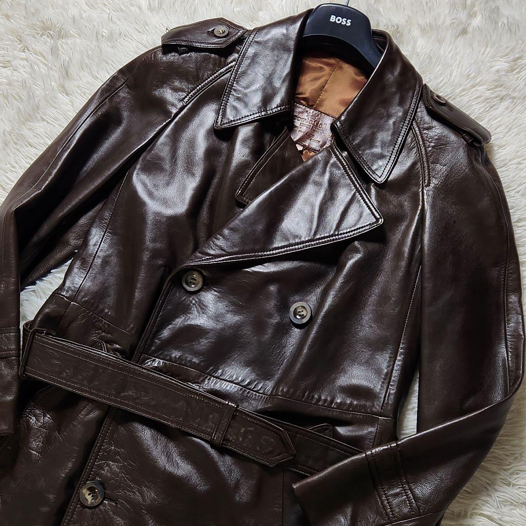 極美品✨XL相当 スペイン製 トレンチコート リアルレザー マキシ丈 ベルト