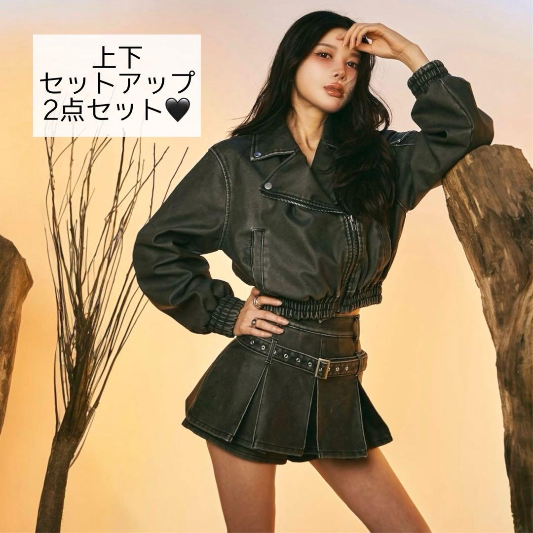 Darich アンティークレザージャケット プリーツショートパンツ セットアップ