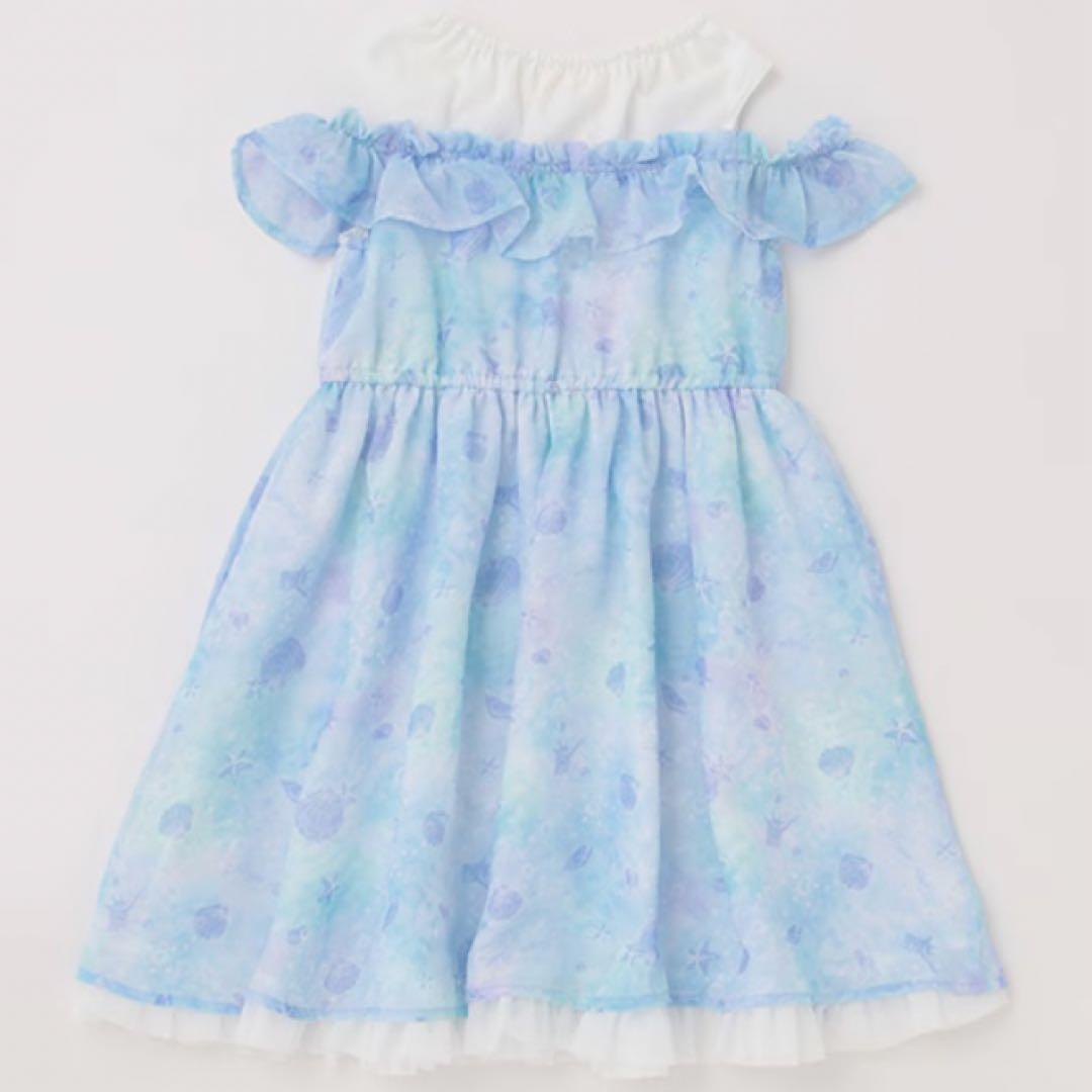 メゾピアノ シェル柄シフォン　肩開きワンピース　120