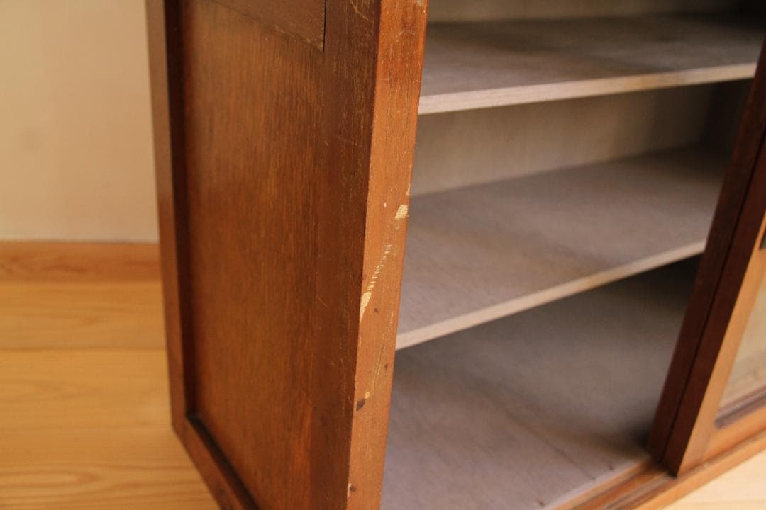 ガラス棚　食器棚　収納棚　本棚　棚　木製　古道具　古家具　ビンテージ　レトロ