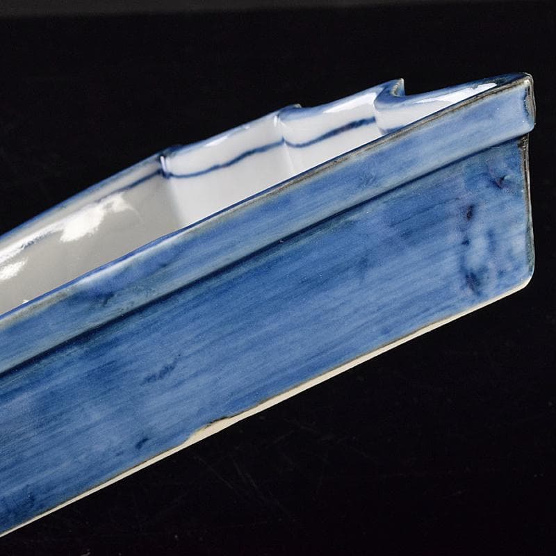 京焼　平安昭阿弥造　染付　山水文　扇面型　向付　五客　共箱　V　R9496B