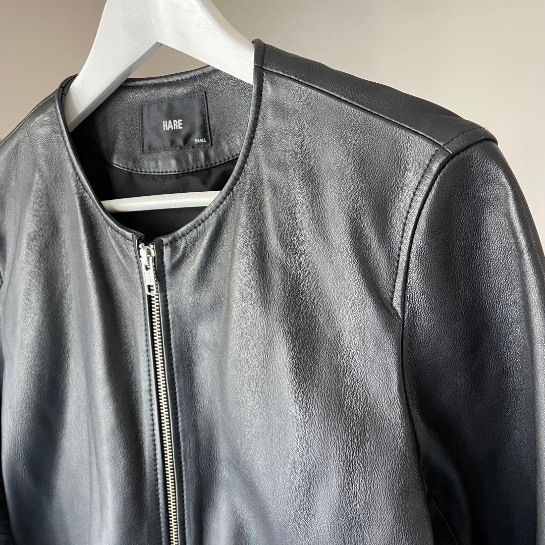 HARE シングルライダース ノーカラー レザージャケット 黒 S 未使用級