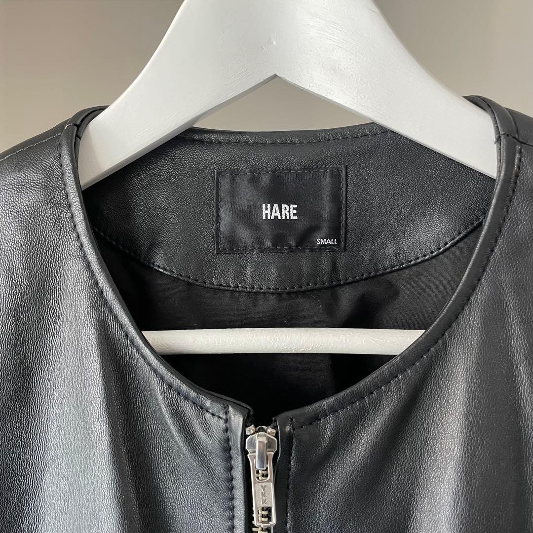 HARE シングルライダース ノーカラー レザージャケット 黒 S 未使用級