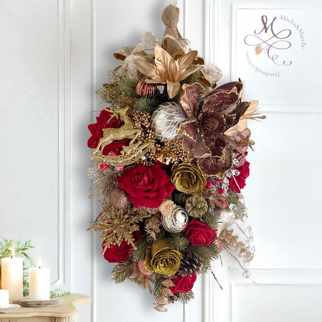 ラグジュアリークリスマススワッグ／冬の華やぐ大人のクリスマスリース ツリー