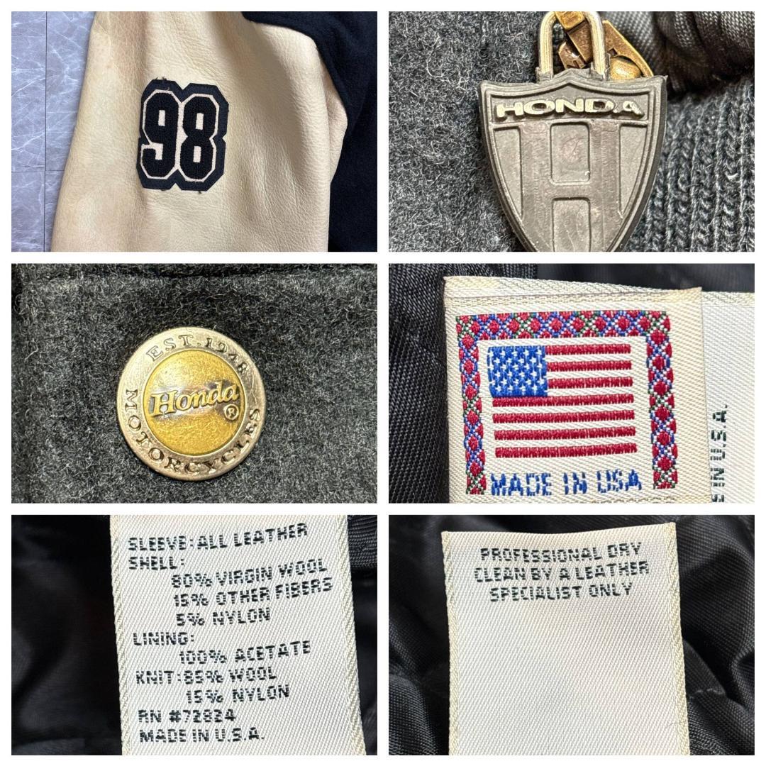 希少 USA製 HONDA 50th 限定 レザー スタジャン L ロゴ羽根刺繡
