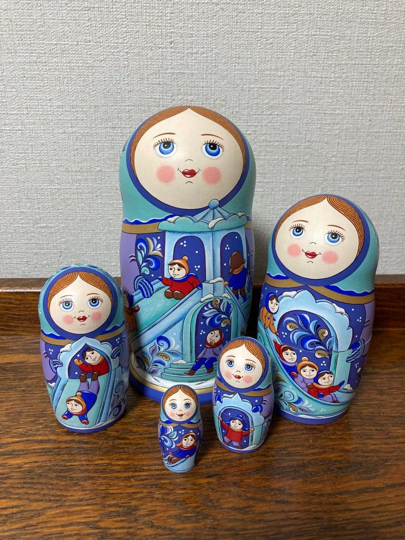 ロシア雑貨☆ウインターマトリョーシカ5P『氷の街 (Ice city)』オリガ作