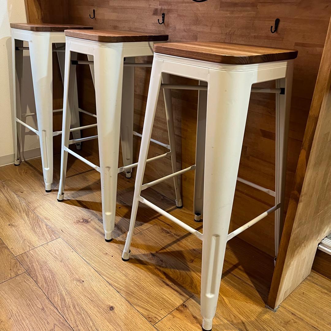 ハイスツール(座面木製ウッド)ホワイト/パンガススツール