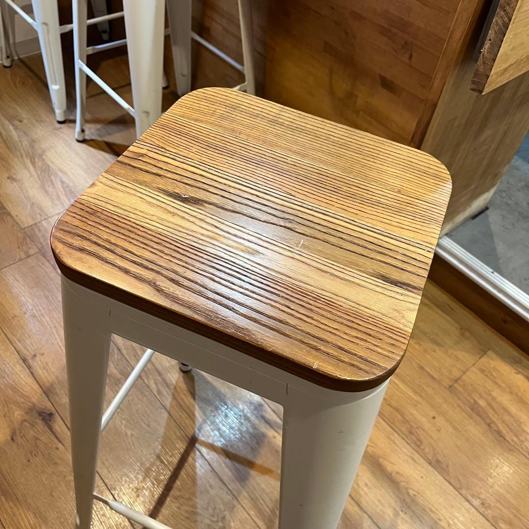 ハイスツール(座面木製ウッド)ホワイト/パンガススツール