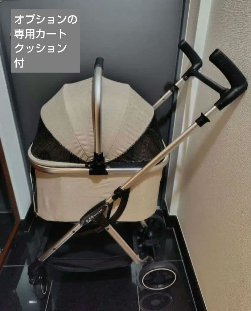 期間限定価格　bow＆mew　分離　自立　ペットカート　ベージュ　クッション付
