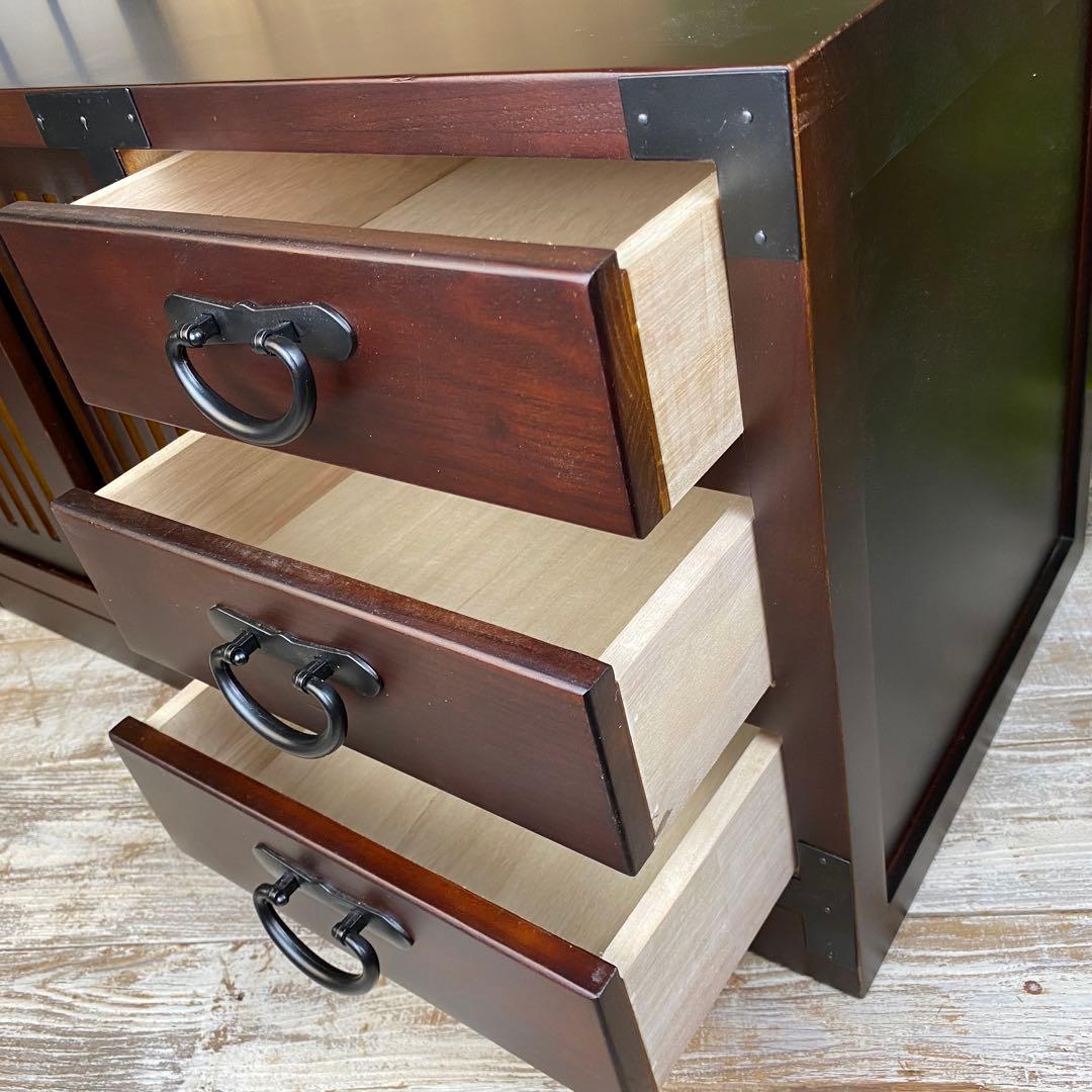 民芸家具引き戸付きタンスチェスト2点セット木製桐材天然無垢飾り棚収納家具和箪笥