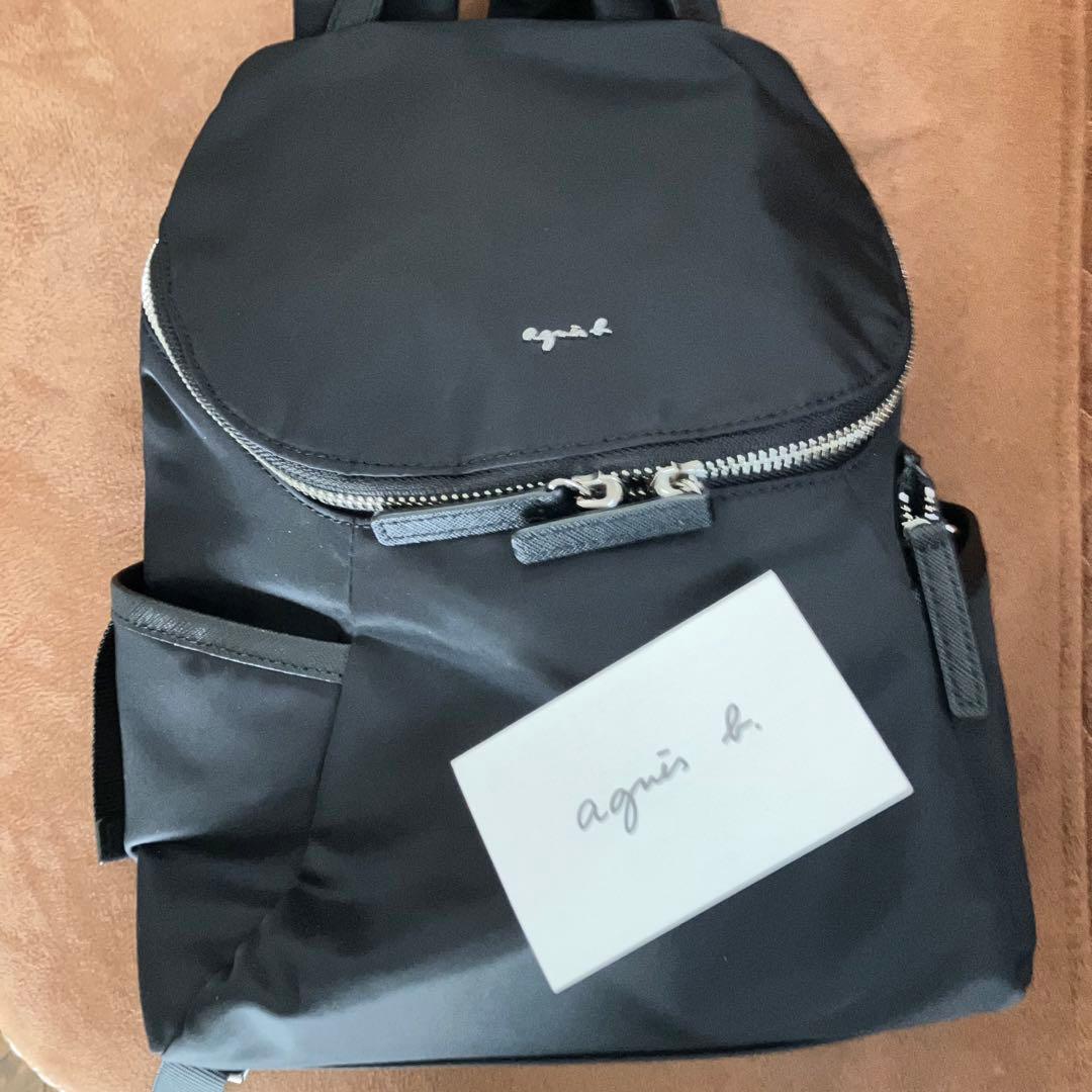 【美品】agnes b. ナイロンブラックバックパック ポーチ付　アニエスベー