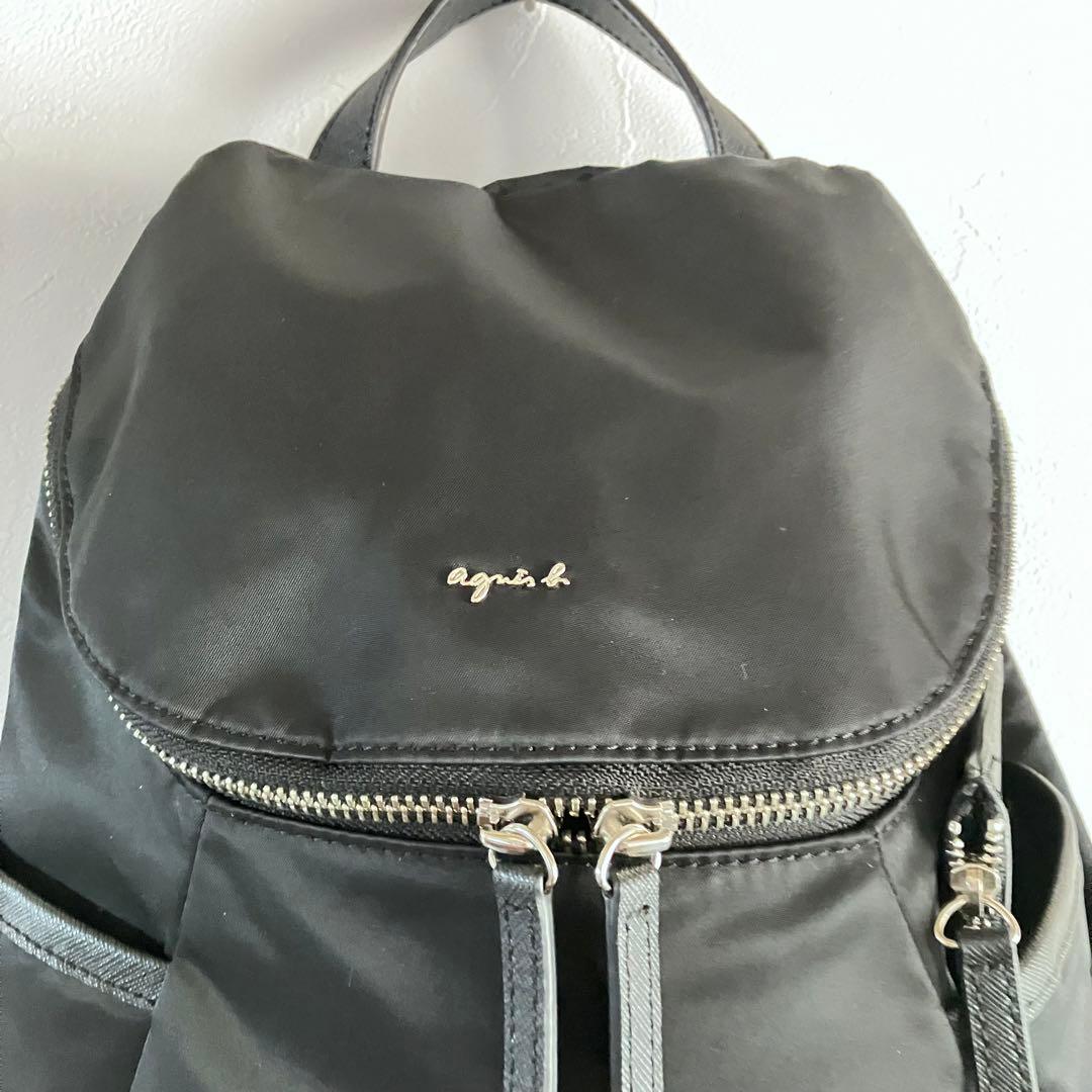 【美品】agnes b. ナイロンブラックバックパック ポーチ付　アニエスベー