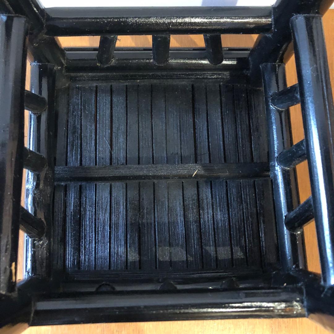 昭和レトロ　黒塗り　バンブー　竹製　飾り台　花台　アンティーク　盆栽　観葉植物