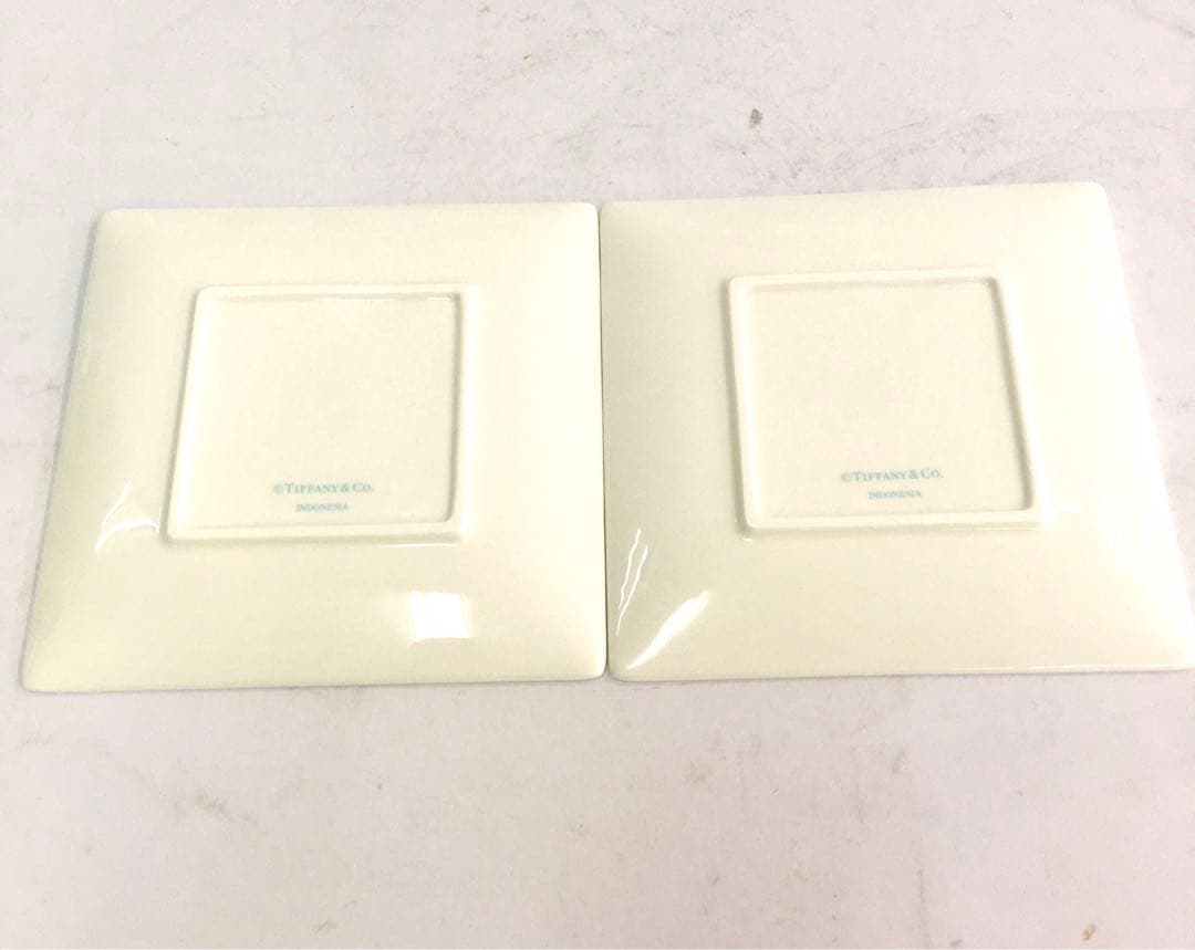 Tiffany リボンデザイン　2枚　ティファニーブルー　ケーキ皿　角皿