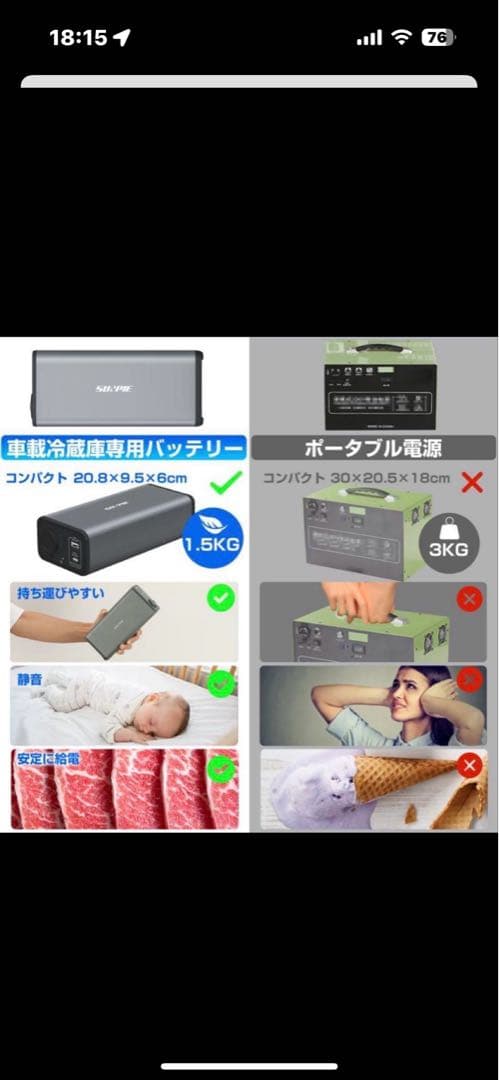 ポータブル冷蔵庫バッテリー