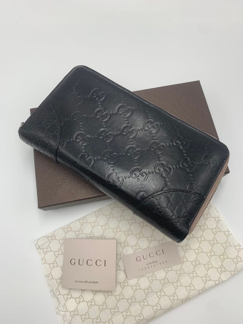 グッチ　GUCCI 財布　長財布　シマレザー　ラウンドファスナー