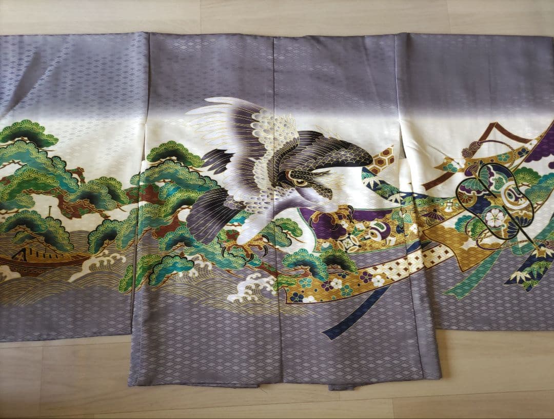 着物セット 鷹兜松 黒縞袴) 七五三 着物 男の子 フルセット 5歳