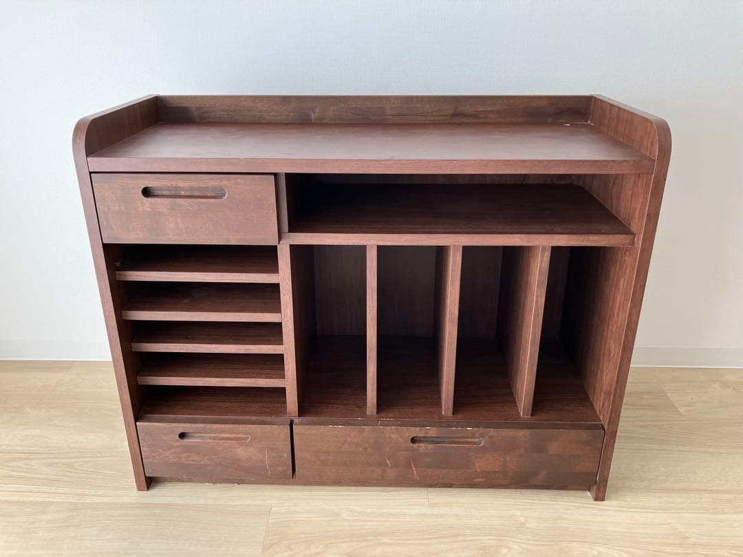 ダークブラウン オープンシェルフ付き学習机