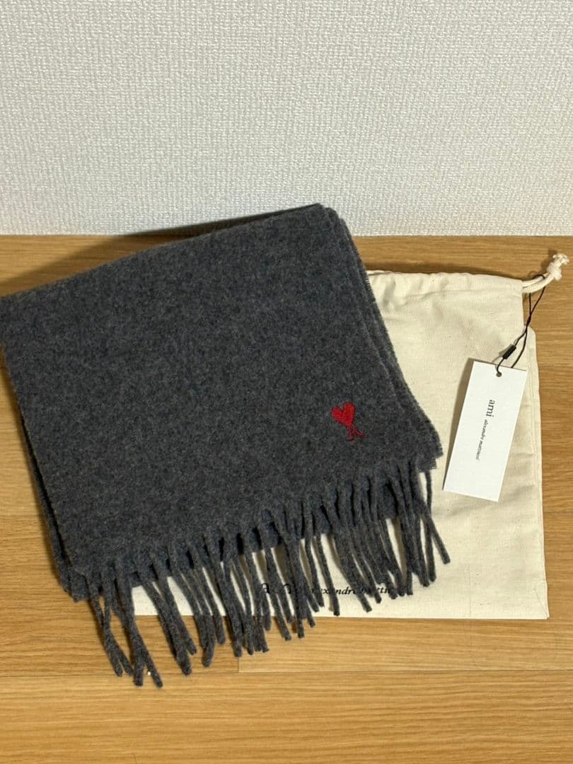 ami ウール グレー マフラー フリンジ付き