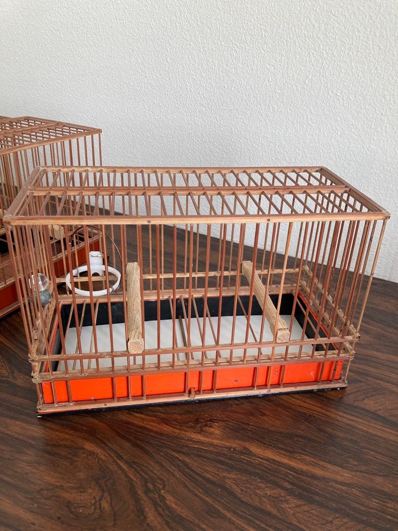 竹細工　めじろ　鳥かご　4個　木製天然木　寝かせ箱　セット