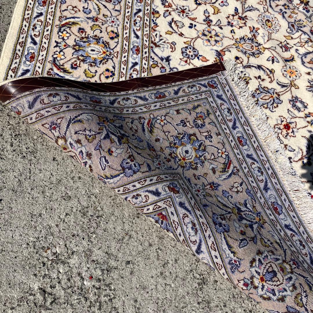 北欧レトロ kashanイラン製 花柄ウールカーペット ペルシャ絨毯 アラベスク