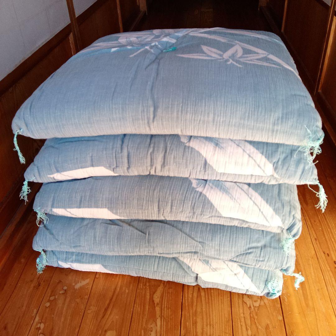 高級座布団　5枚　竹模様 薄青色　大きめふかふか座布団　クッション　5枚組