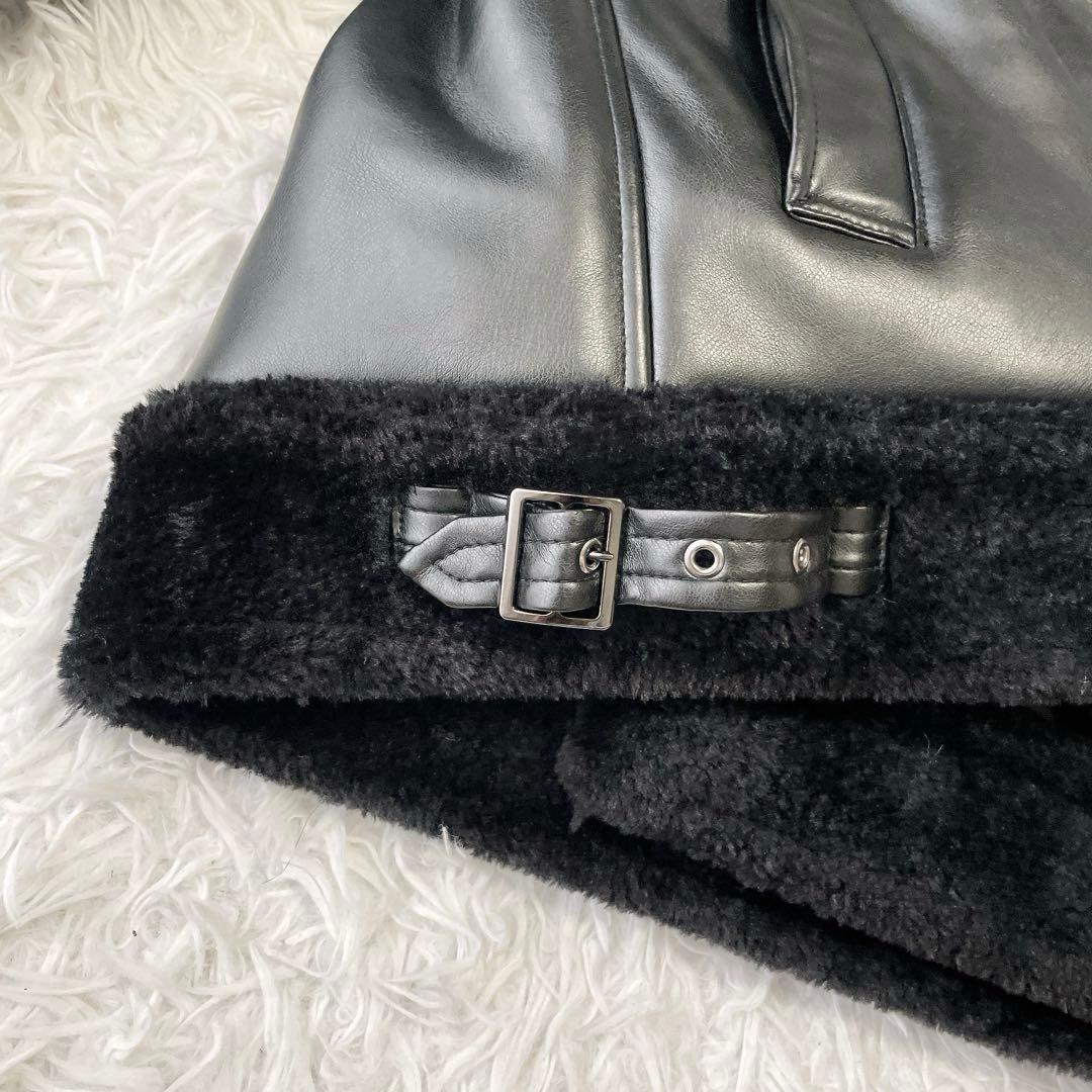 極美品✨大きいサイズ6✨ICB ボアレザージャケット フェイクレザー ブラック