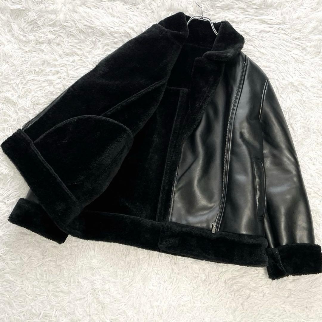 極美品✨大きいサイズ6✨ICB ボアレザージャケット フェイクレザー ブラック