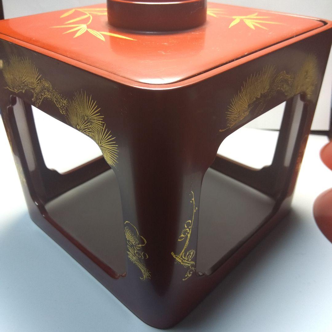 輪島塗　漆器三ッ組盃　沈金　虎の図　在銘　松竹梅　天然木　当日物　美品