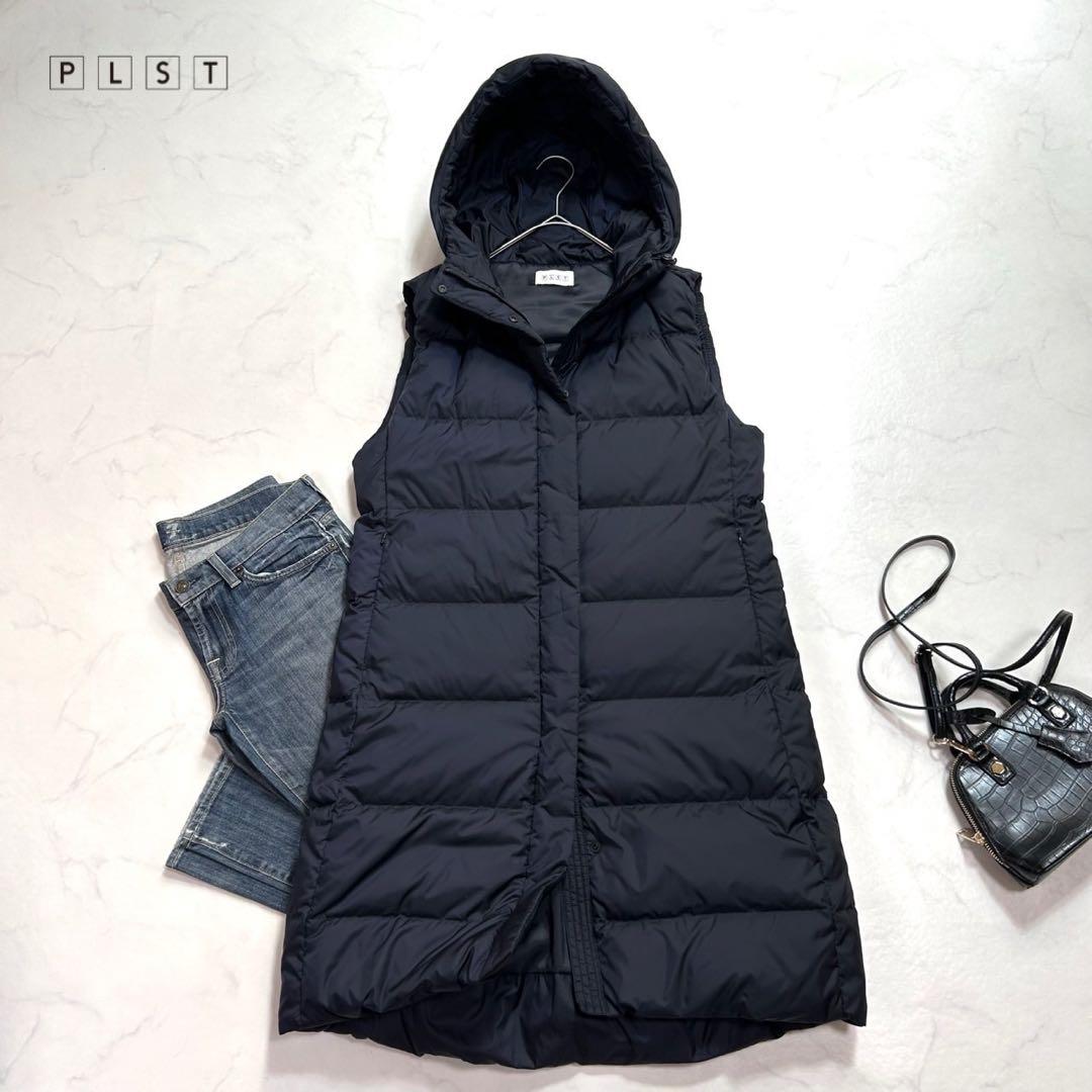 美品 プラステ ロングダウンベスト ネイビー ダウンコート ブルゾン