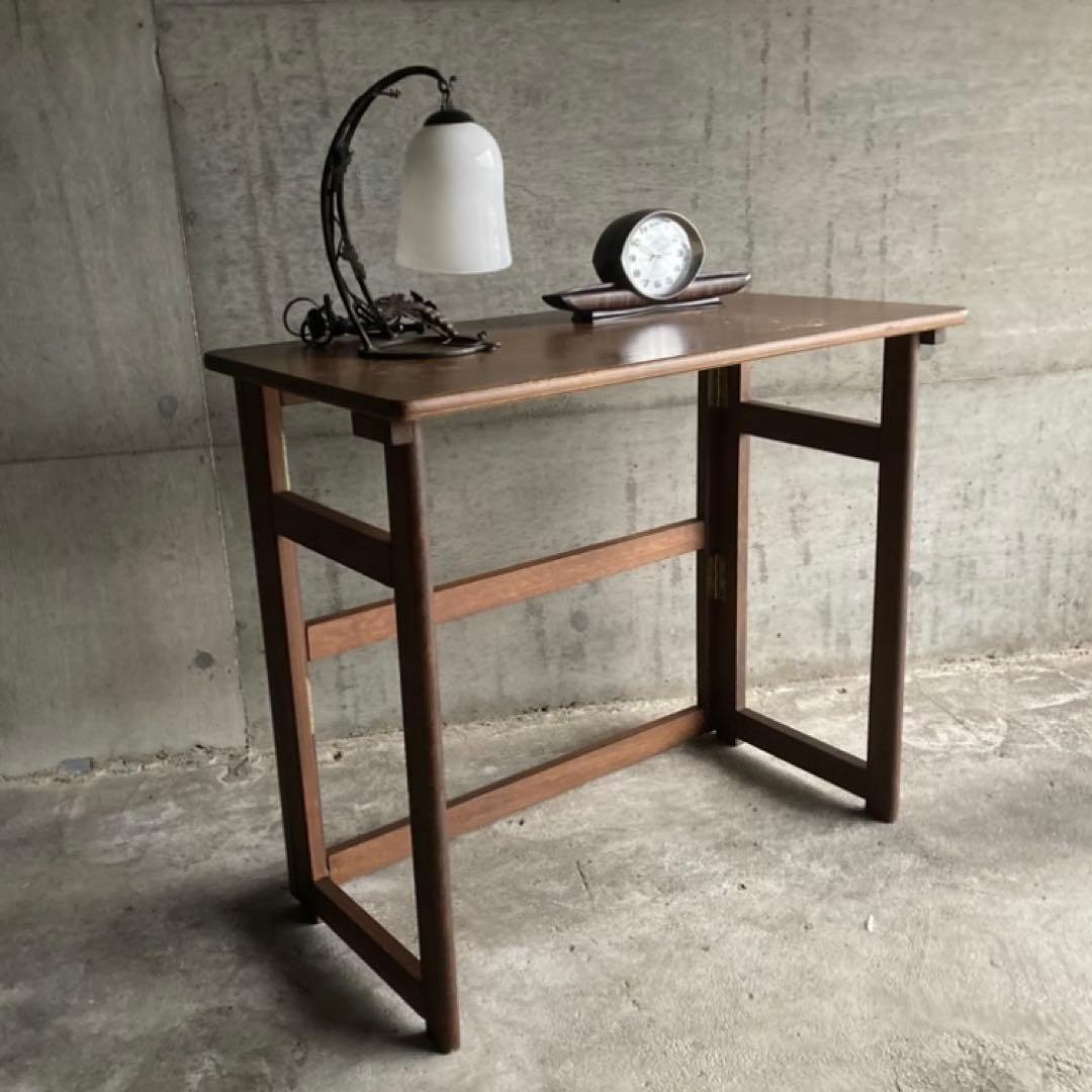 レトロな味のある机 テーブル デスク 作業台 勉強机 折り畳み 角型 木製 家具