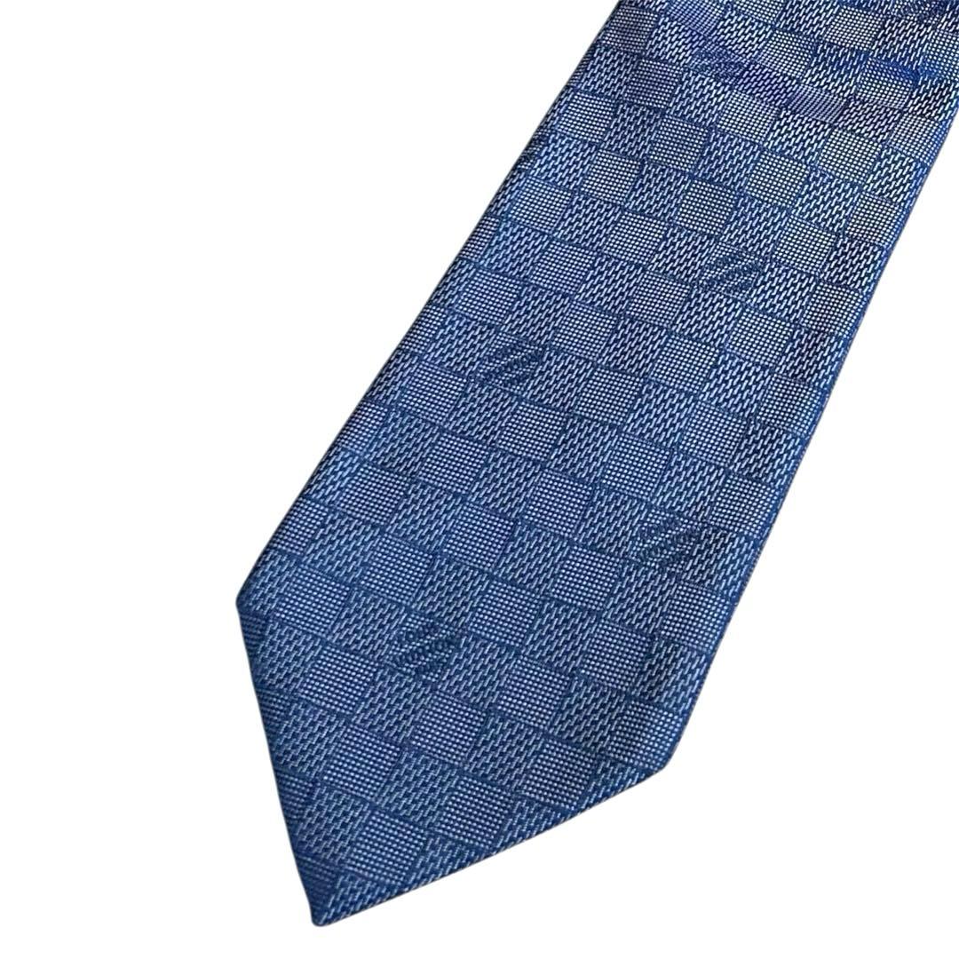 極美品　Louis Vuitton ダミエクラシック　ブルー　　ネクタイ　肉厚