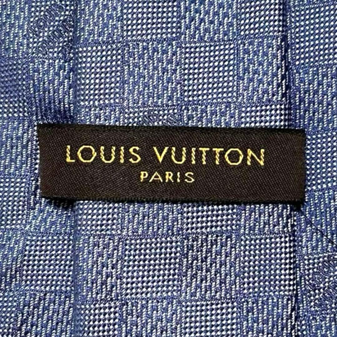 極美品　Louis Vuitton ダミエクラシック　ブルー　　ネクタイ　肉厚
