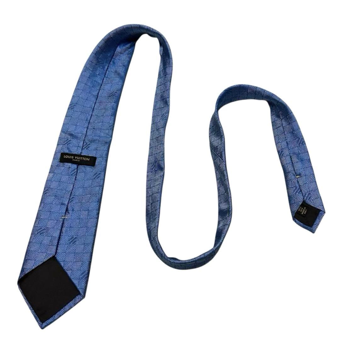 極美品　Louis Vuitton ダミエクラシック　ブルー　　ネクタイ　肉厚