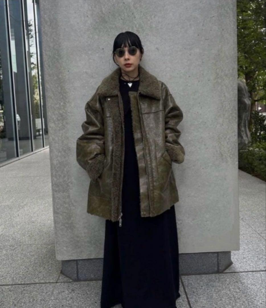 Ameri ムートン風ボアジャケット Mサイズ カーキ