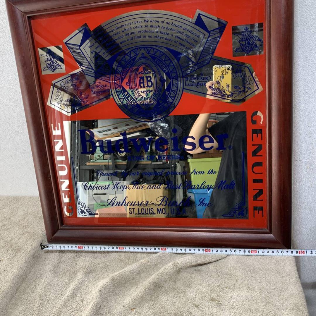 Budweiser　バドワイザー　大型　パブミラー　壁掛け　鏡　木枠XZ3921