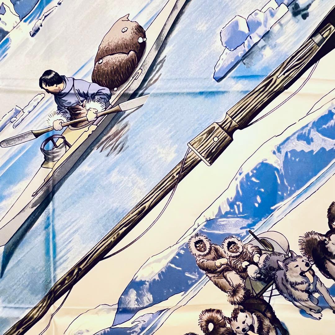 美品✨　エルメス　グリーンランド シルクスカーフ　カレ90 水色