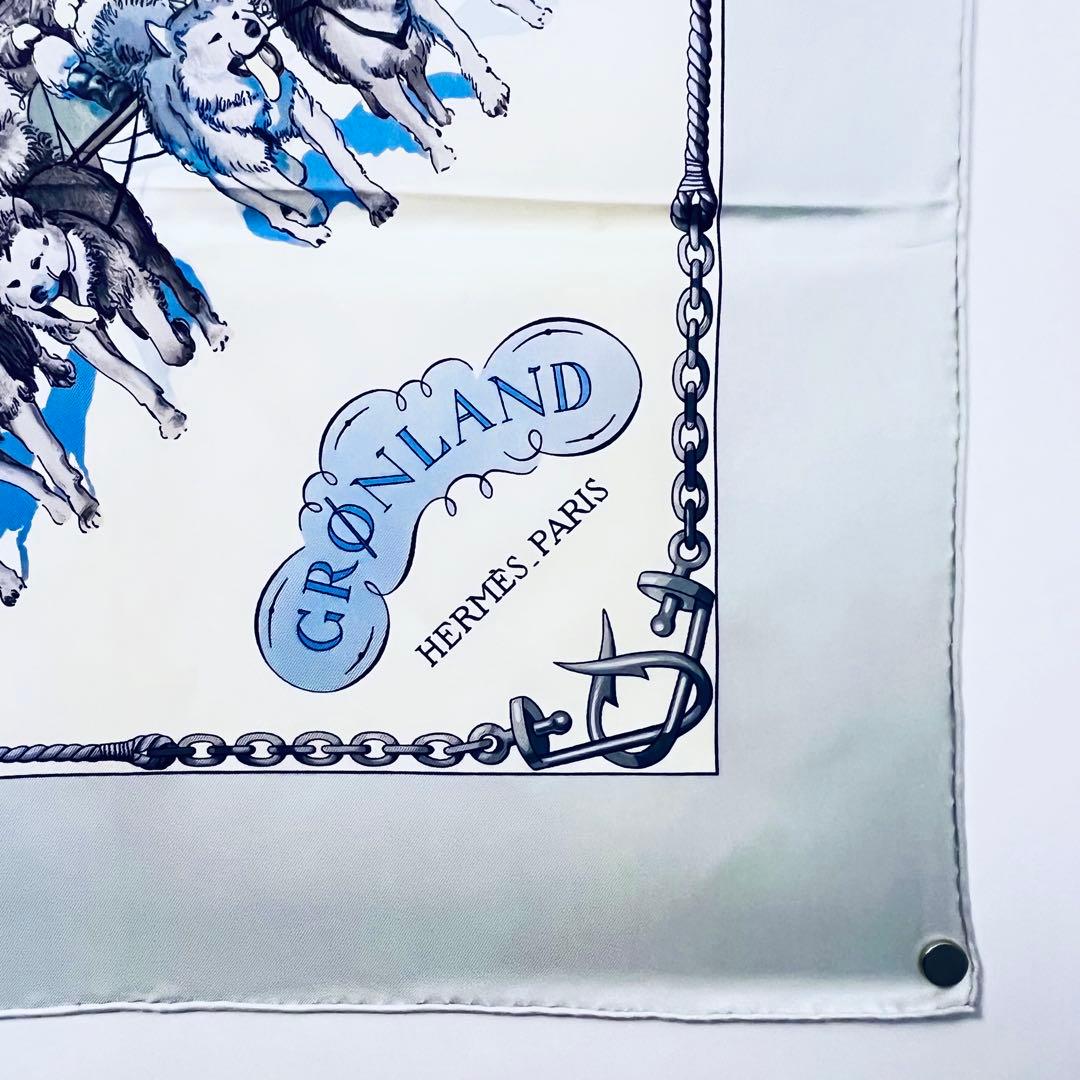 美品✨　エルメス　グリーンランド シルクスカーフ　カレ90 水色