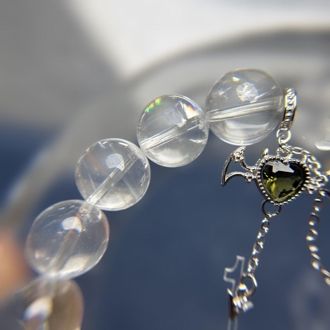 ユッキー天然アイリス水晶+モルダバイト隕石パーツブレス　12-215