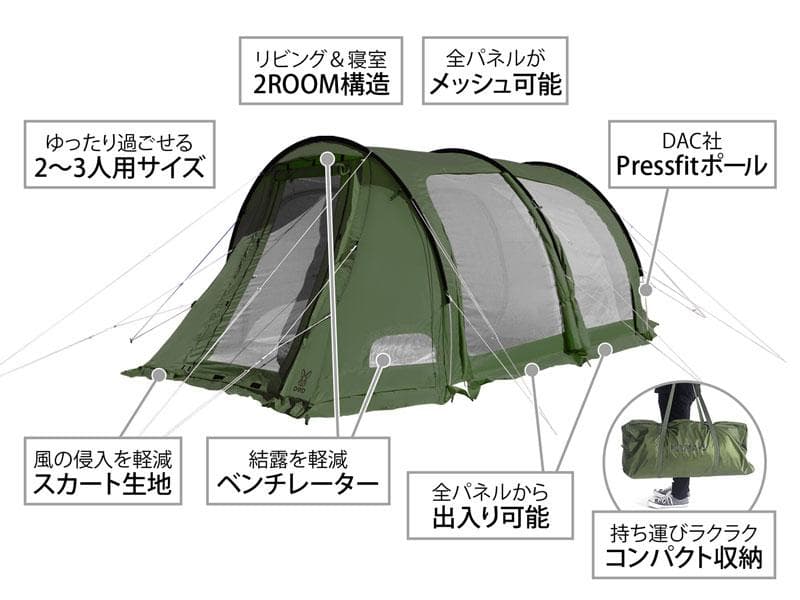 中古 DOD カマボコテント 3S カーキ T3-688-KH ディーオーディー