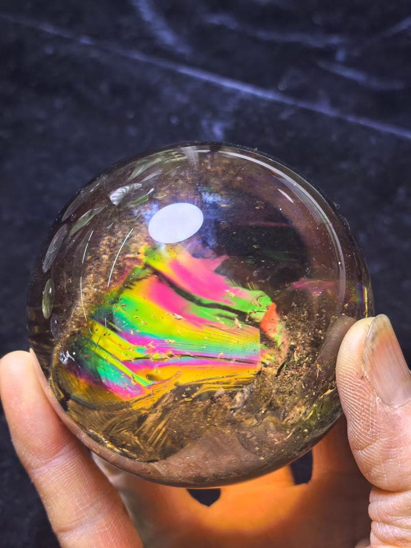 天然石 虹あり　スモーキークォーツのスフィア　丸玉YY996G.296
