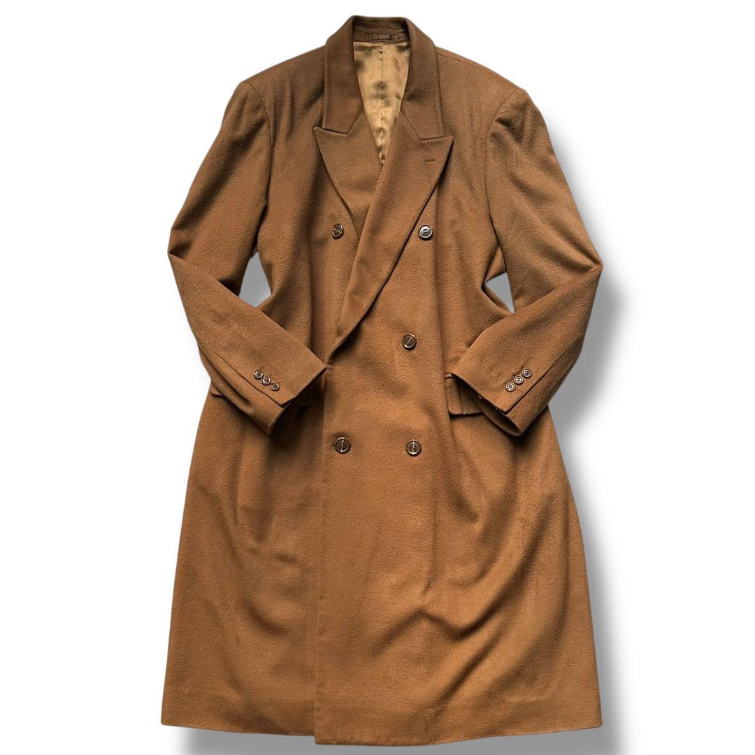 カシミヤ100 チェスターコート ダブル キャメル ロング メンズ ビンテージ