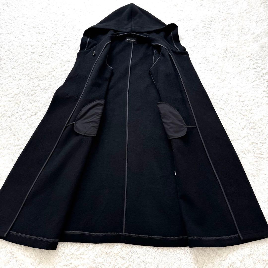 ミズイロインド ダッフルコート ダブルフェイス フード トグル マキシ丈 黒