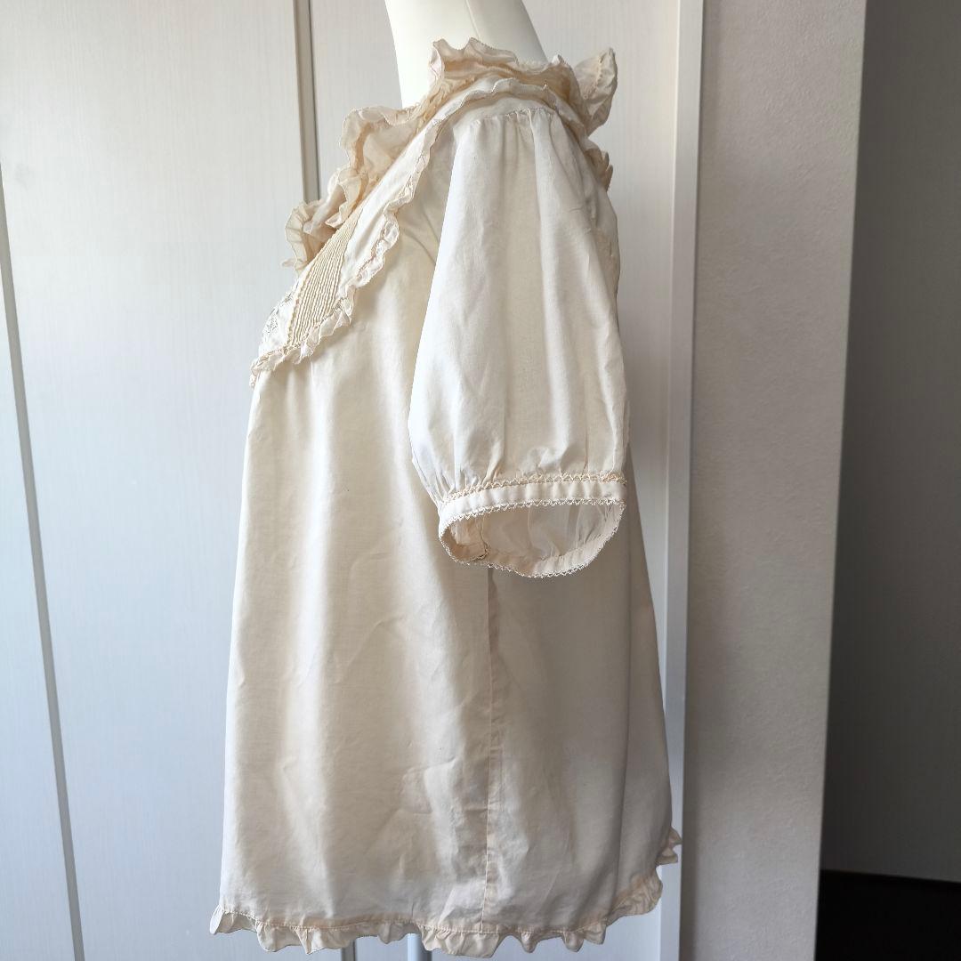 極美品　ピンクハウス ブラウス ピコフリル 半袖 リボン レース 刺繍　L